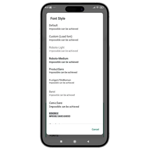Font styles — GB WhatsApp screenshot