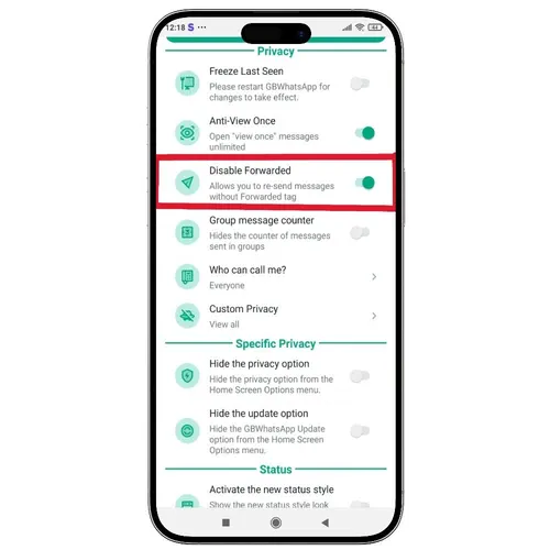 Privacy controls — GB WhatsApp screenshot