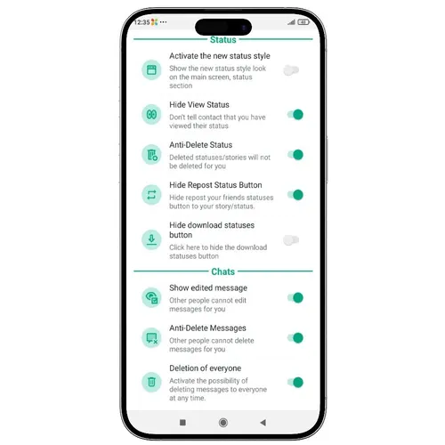 Status privacy — GB WhatsApp screenshot